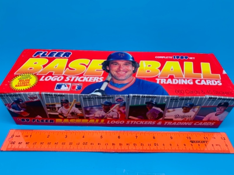 Photo 1 of 1989 fleer baseball cards and logo stickers in original box