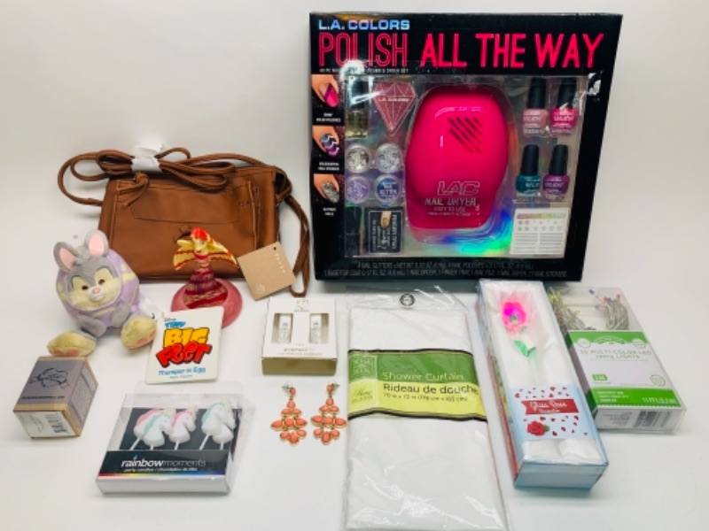 Photo 1 of Nail polish kit, earrings, lights, purse and more 