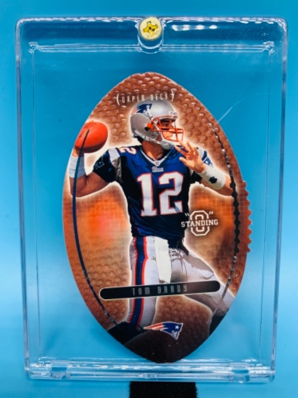 Photo 1 of 2003 upper deck Tom  Brady standing o die cut card in hard plastic case 