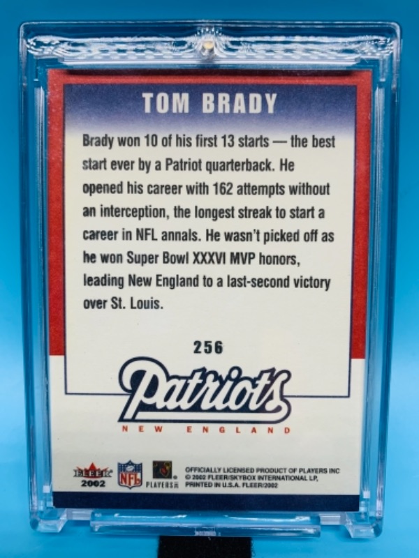 Photo 2 of 2002 fleer Tom Brady card 256 in hard plastic case 