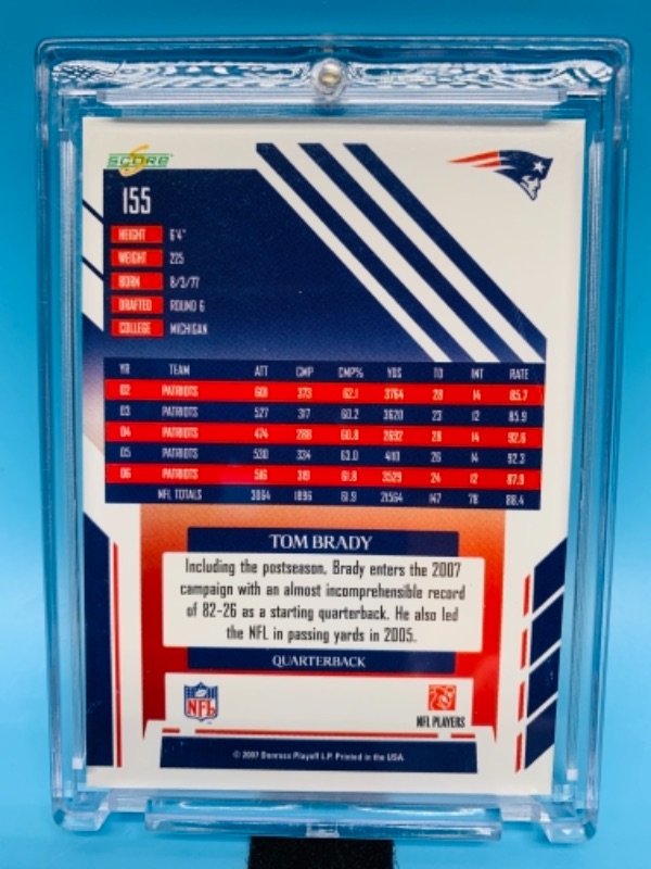 Photo 2 of 2007 donruss Tom Brady card 155 in hard plastic case 