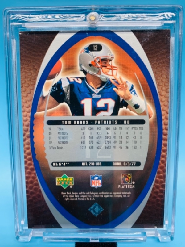 Photo 2 of 2003 upper deck Tom Brady oh standing card 12 in hard plastic case 