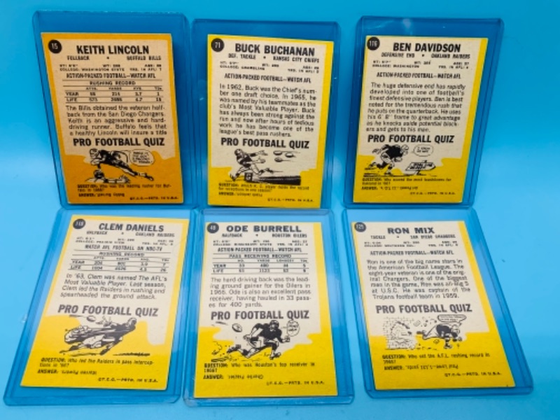 Photo 2 of 6 vintage 1967 pro football quiz cards in hard plastic sleeves 