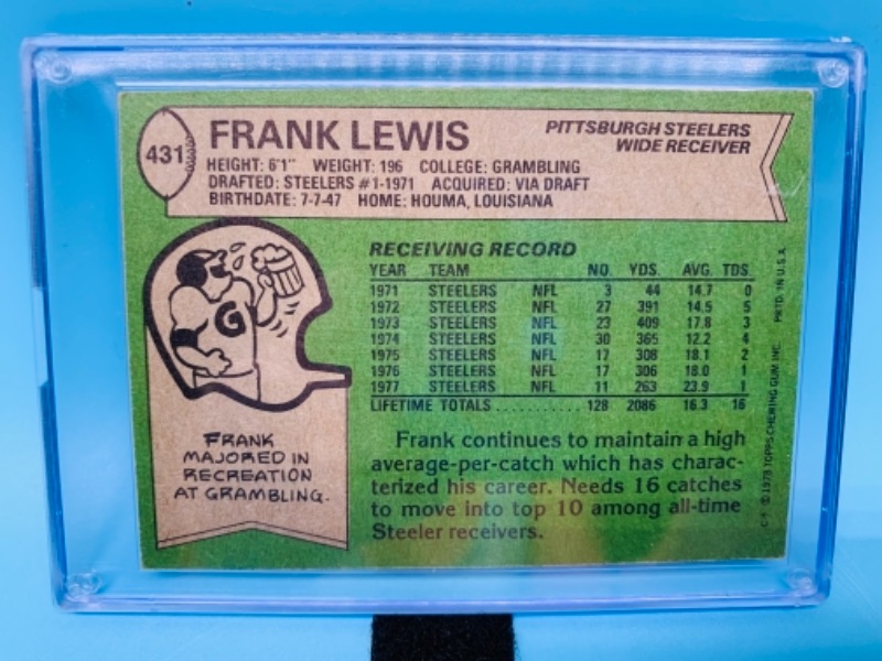 Photo 2 of 1978 topps frank Lewis card 431 in hard plastic case 