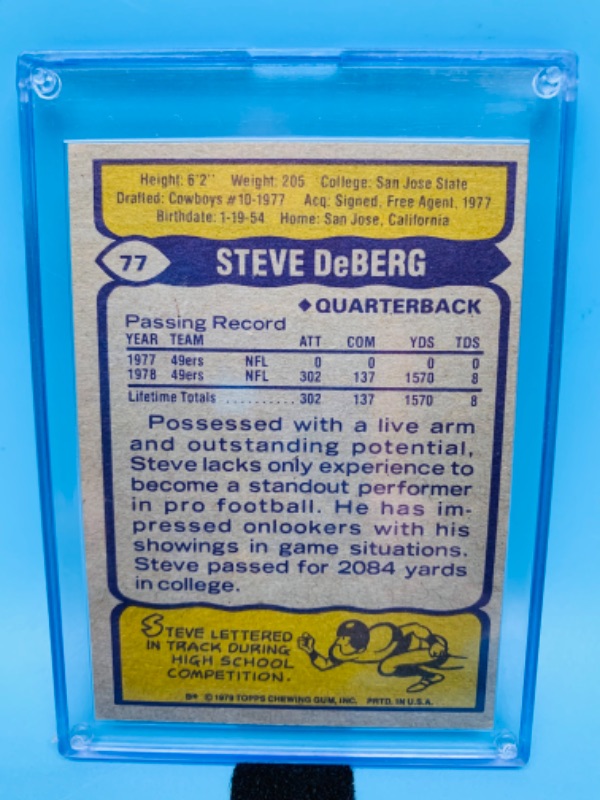 Photo 2 of 1979 topps Steve deberg rookie card 77 in hard plastic case 