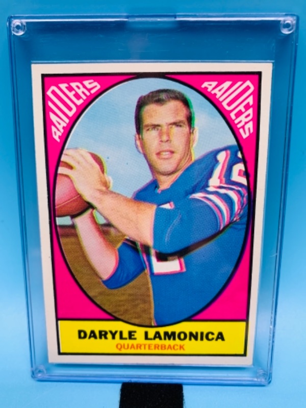 Photo 1 of 1967 daryle lamonica Pro football quiz card 103 and hard plastic case