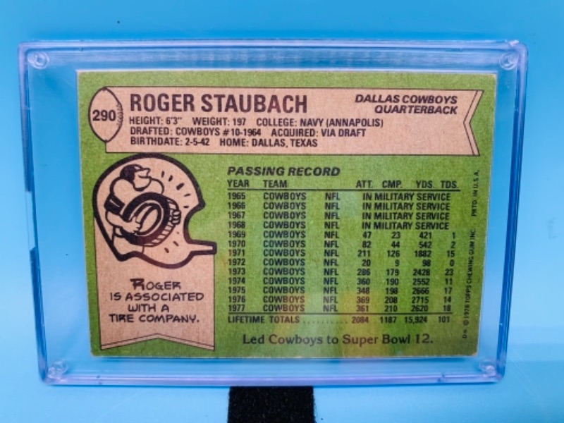 Photo 2 of 1978 topps Roger Staubach  card 290 in hard plastic case
