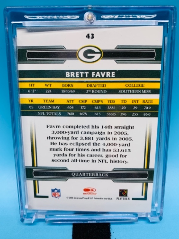 Photo 2 of 2006 donruss Brett Favre card 43 in hard plastic case