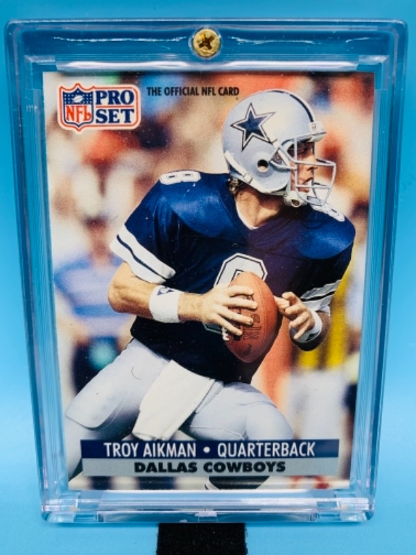 Photo 1 of 1991 Troy Aikman card 128 in hard plastic case