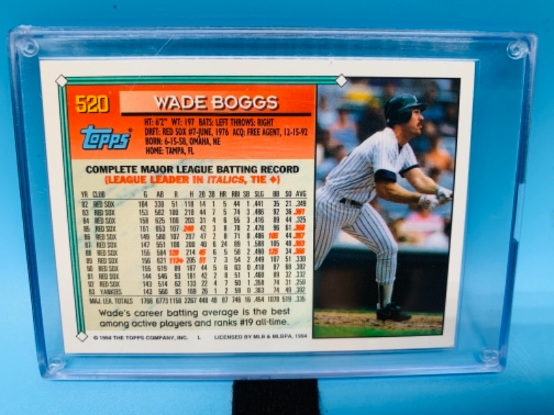 Photo 2 of 1994 Topps Wade Boggs card 520 in hard plastic case