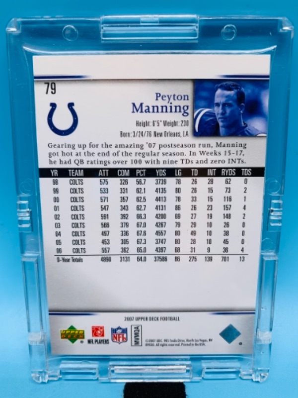 Photo 2 of 2007 upper deck Peyton Manning card 79 in hard plastic case