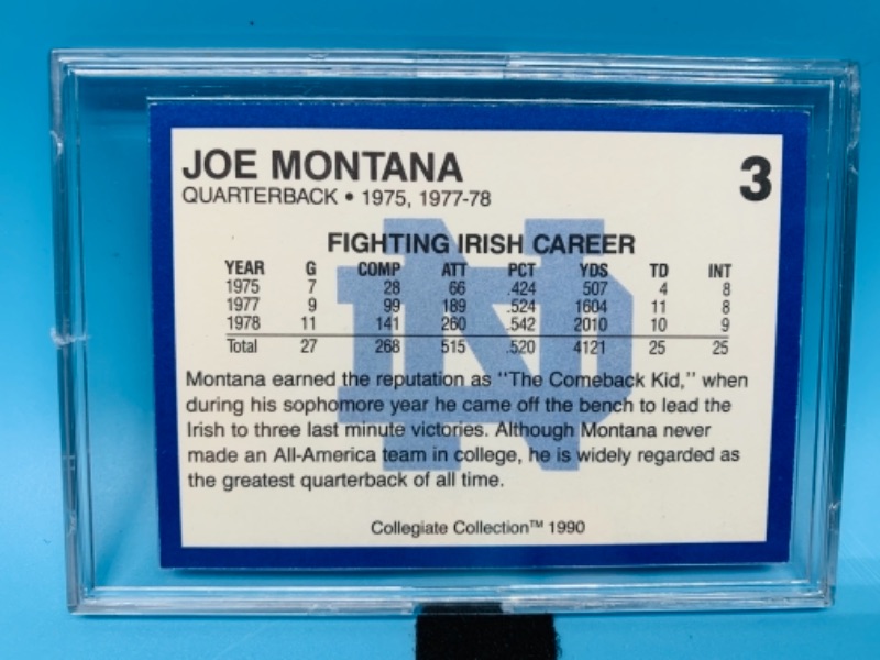 Photo 2 of Joe Montana Notre Dame card 3  in hard plastic case