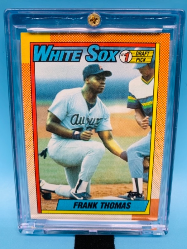 Photo 1 of 1990 topps Frank Thomas card 414 number 1  draft pick in hard plastic case