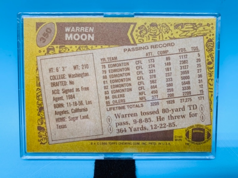 Photo 2 of 1986 topps Warren moon card 350 in hard plastic case