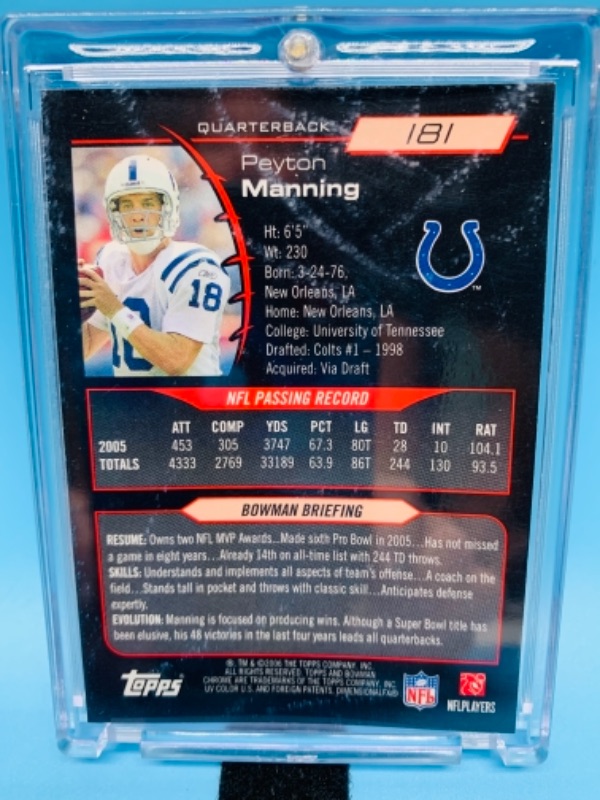 Photo 2 of 2006 bowman chrome Peyton Manning card 181 in  hard plastic case