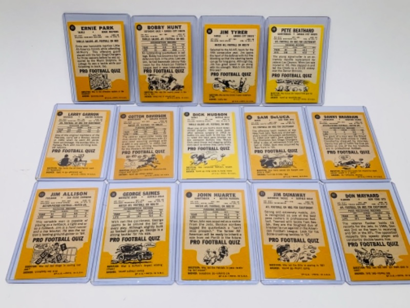 Photo 1 of 14 vintage 1967 Pro football quiz cards in hard plastic sleeves