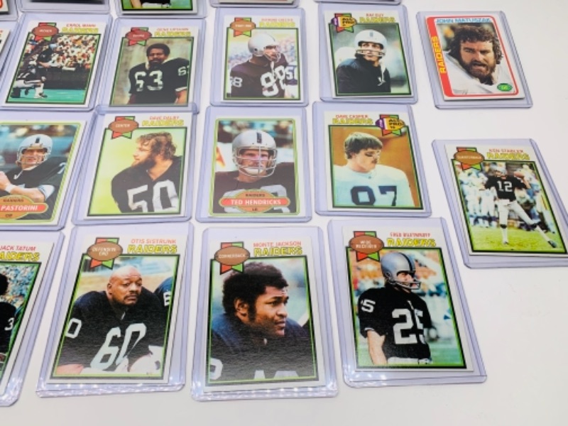 Photo 4 of 26 vintage raiders football trading cards in hard plastic sleeves