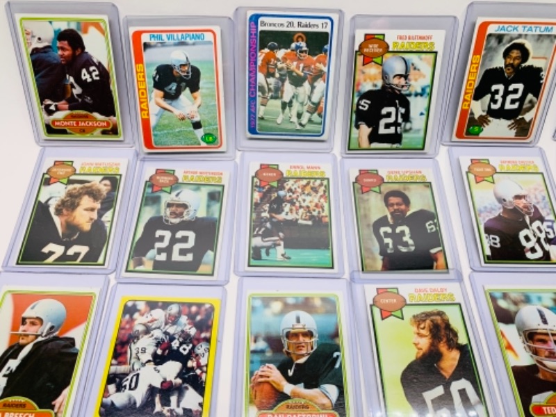 Photo 5 of 26 vintage raiders football trading cards in hard plastic sleeves