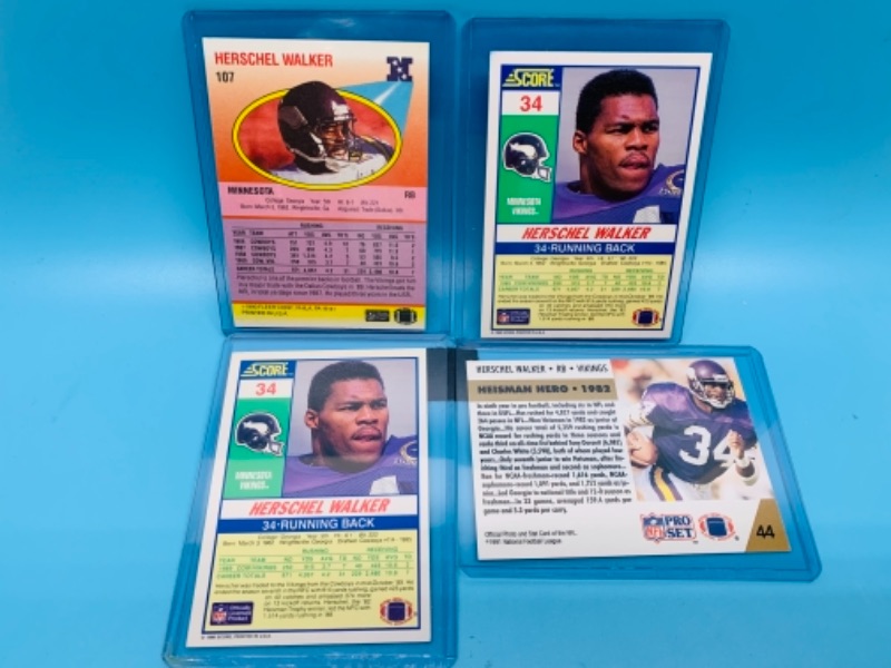 Photo 2 of 4 vintage Herschel walker trading cards in hard plastic sleeves 