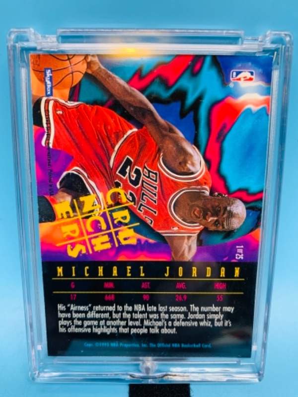 Photo 2 of 1995 skybox crunchers Michael Jordan card 1 in hard plastic case 