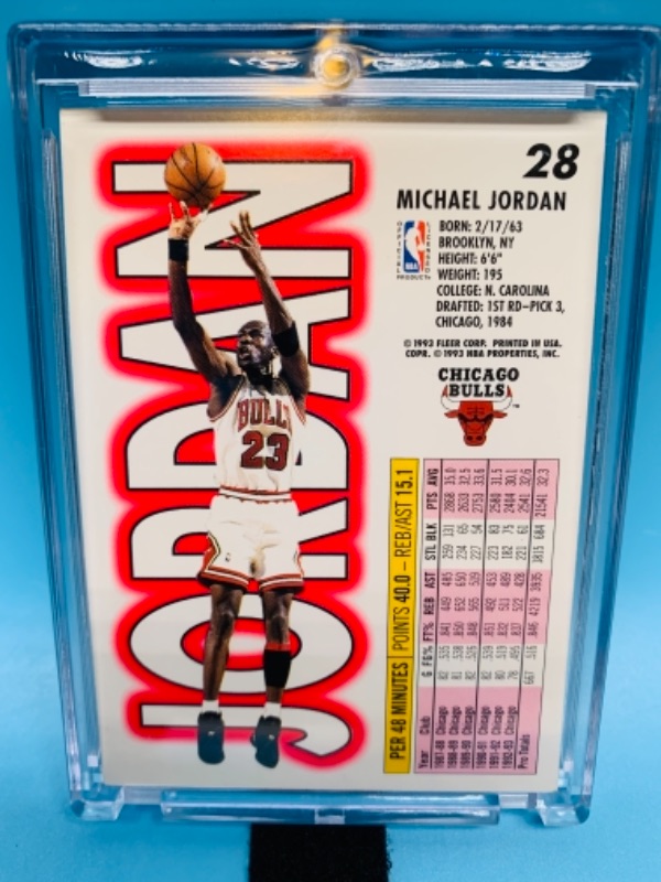 Photo 2 of 1993 fleer Michael Jordan card 28 in hard plastic case