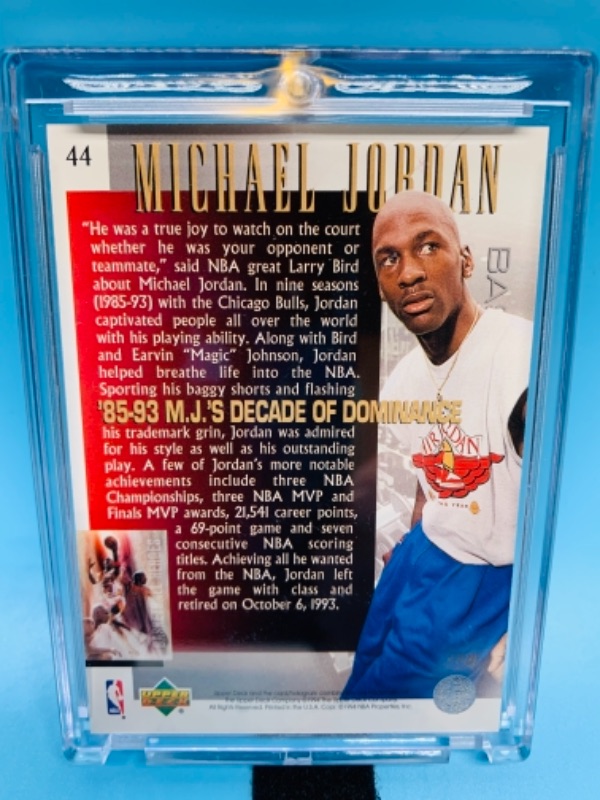 Photo 2 of 1994 upper deck Michael Jordan card 44 in hard plastic case