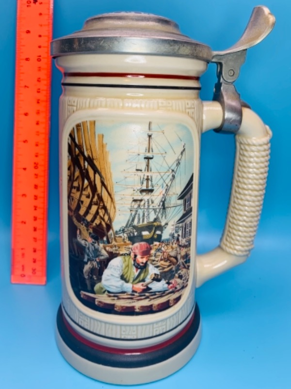 Photo 1 of Large 9 inch shipbuilder lidded beer stein handcrafted in Brazil 