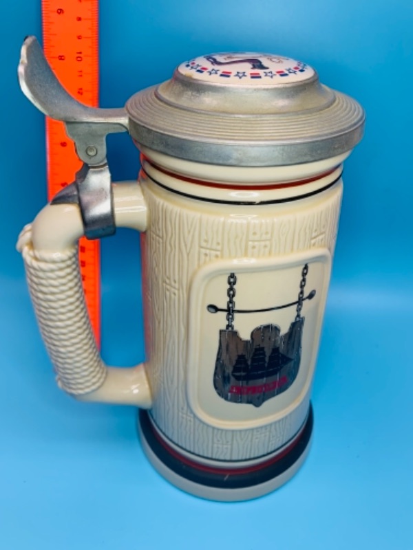 Photo 2 of Large 9 inch shipbuilder lidded beer stein handcrafted in Brazil 