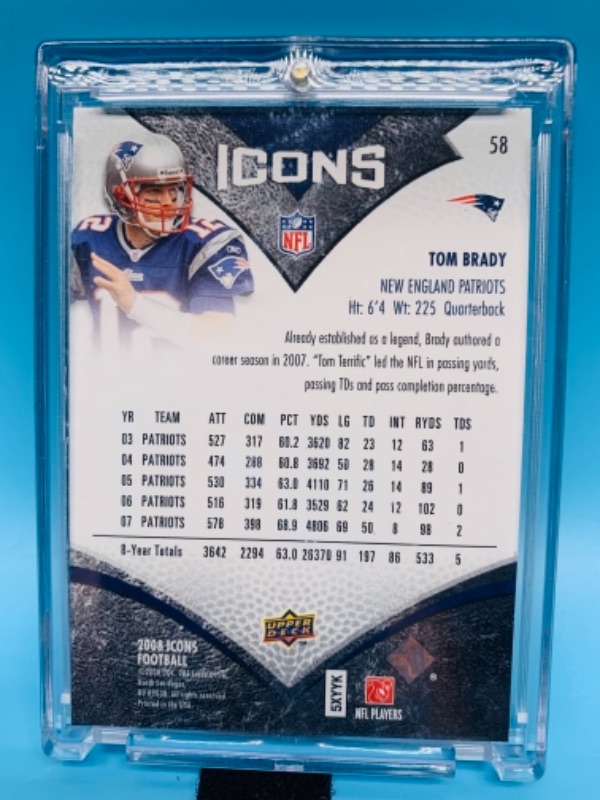 Photo 2 of 2008 upper deck Tom Brady icons card 58 in hard plastic case 