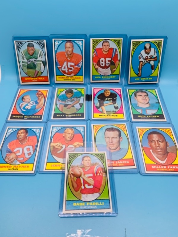 Photo 1 of 14 vintage 1967 Pro football quiz cards in plastic sleeves