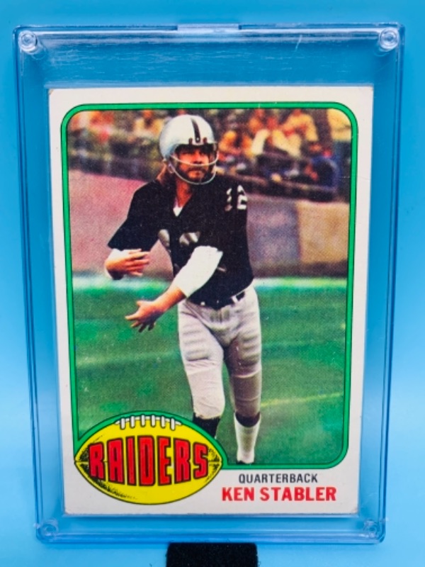 Photo 1 of 1976 topps ken stabler raiders card 415 in hard plastic case 