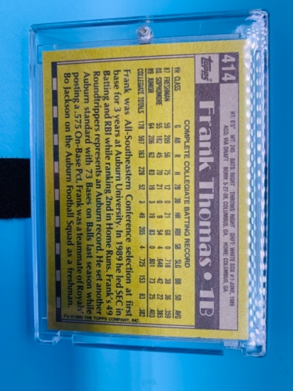 Photo 2 of 1990 topps Frank Thomas card 414 in hard plastic case 