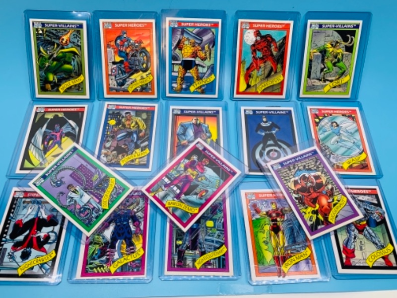 Photo 1 of 18 vintage 1990 Marvel super heroes and super villains trading cards in plastic sleeves