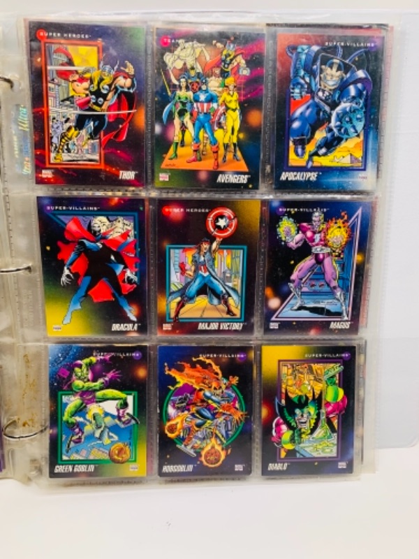 Photo 2 of 90 vintage Marvel superheroes and super villains trading cards in binder