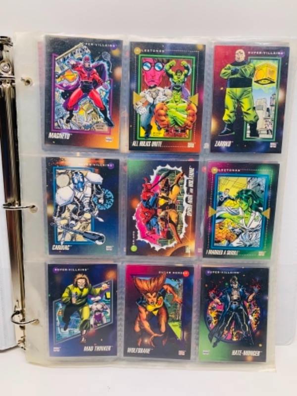 Photo 6 of 90 vintage Marvel superheroes and super villains trading cards in binder