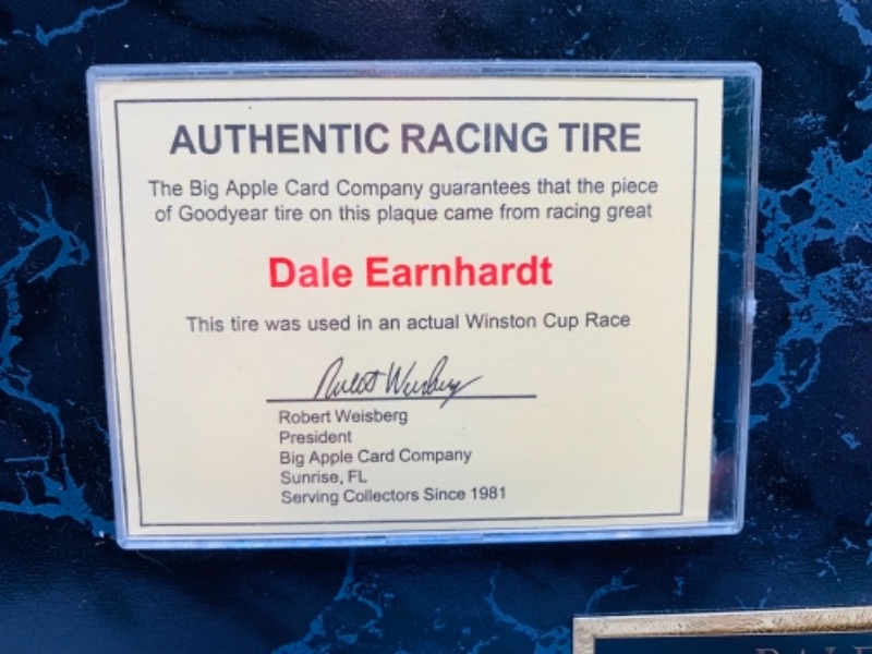 Photo 2 of Authentic dale Earnhardt racing tire plaque. Tire used in actual Winston cup race 