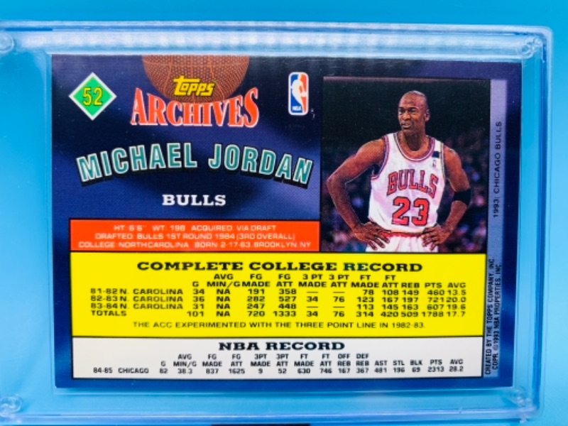 Photo 2 of 766300…1993 topps archives Michael Jordan card 52 in hard plastic case