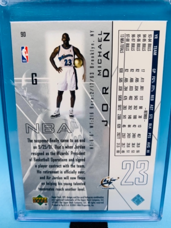 Photo 2 of 2001 upper deck Michael Jordan card 90 in hard plastic case