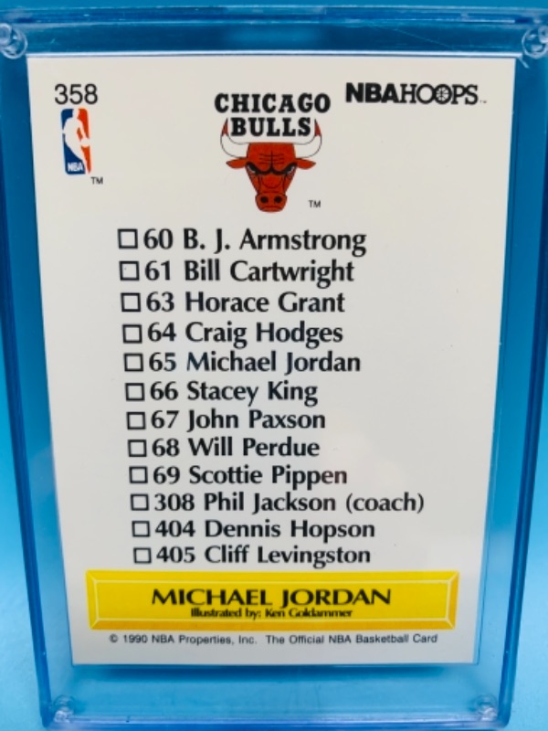 Photo 2 of 1990 nba hoops Michael Jordan card 358 in hard plastic case