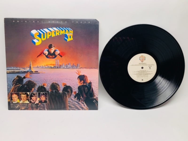 Photo 1 of Superman II original soundtrack vinyl 33 rpm record in plastic sleeve album cover and record in great condition for age 