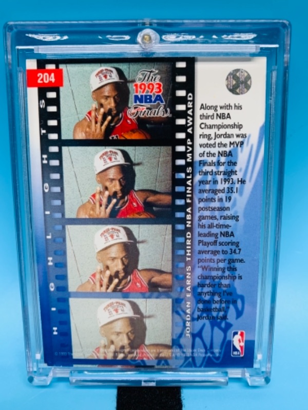 Photo 2 of 1993 upper deck Michael Jordan NBA finals card 204  in hard plastic case