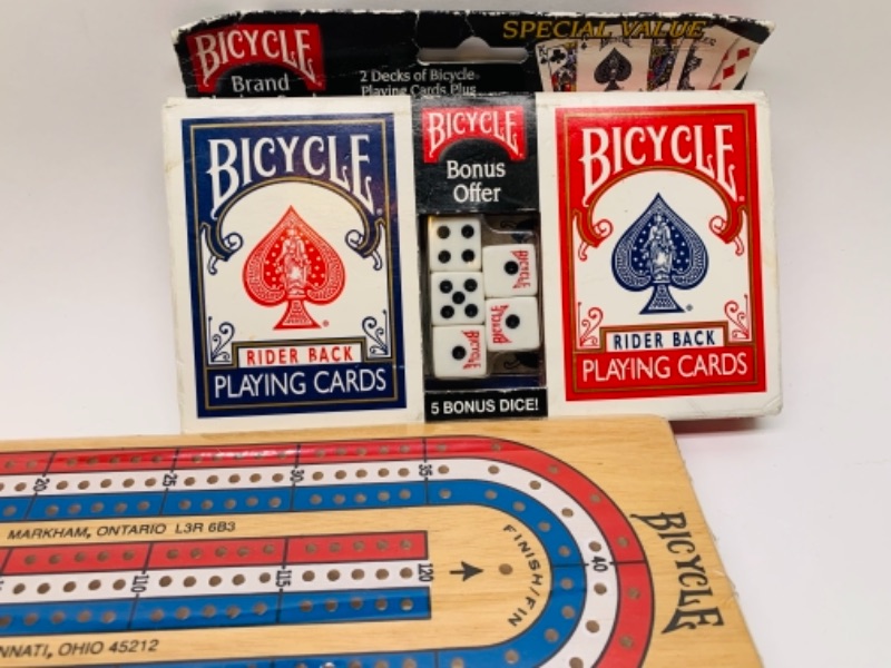 Photo 2 of 367… Bicycle playing cards, dice, and cribbage game