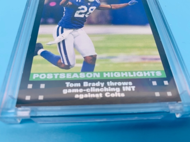 Photo 2 of 766424…topps Tom Brady throws game clinching INT against Colts card 437 in hard plastic case