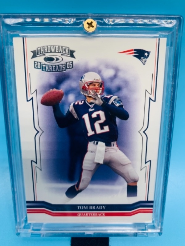 Photo 1 of 766425…donruss 2005  Tom Brady card 88 throwback threads in hard plastic case
