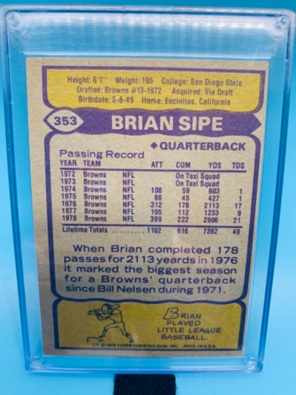 Photo 2 of 766433…topps 1979 Brian sipe card 353 in hard plastic case