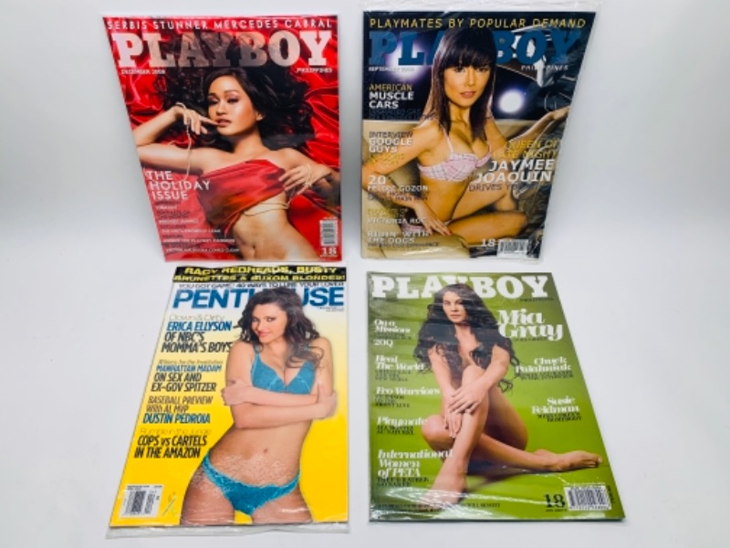 Photo 1 of 435…adults only -4 playboy and penthouse magazines in plastic sleeves - 2 sealed 