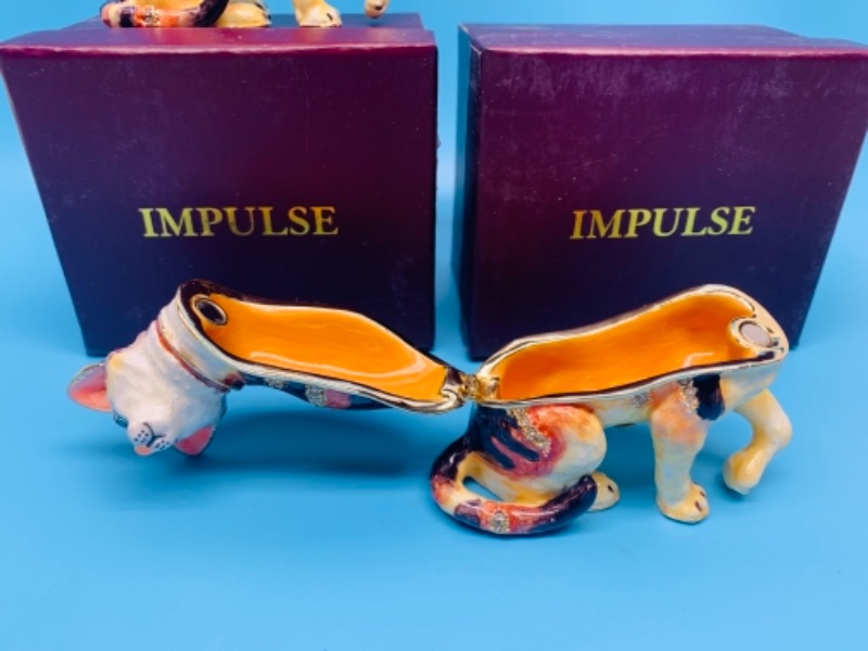 Photo 1 of 459…two 3 inch impulse jeweled and crystal enamel hinged trinket boxes in satin lined boxes 