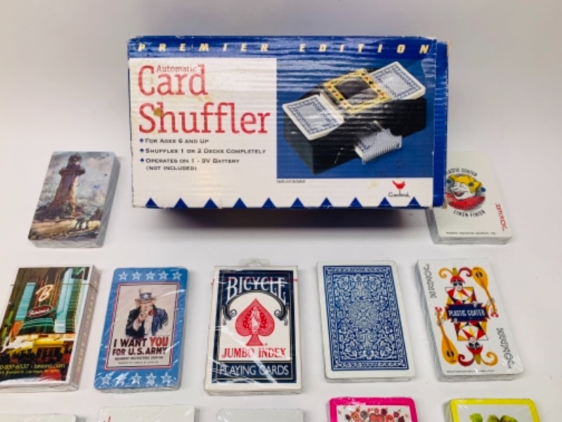 Photo 2 of 766484… 12 sealed decks of playing cards and card shuffler 