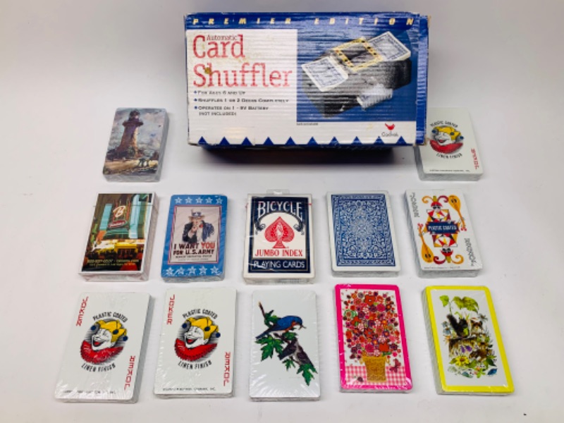 Photo 1 of 766484… 12 sealed decks of playing cards and card shuffler 