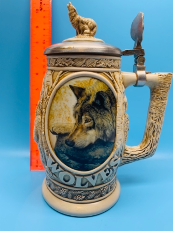 Photo 1 of 495…vintage 10 inch American wolf stein handcrafted in Brazil 